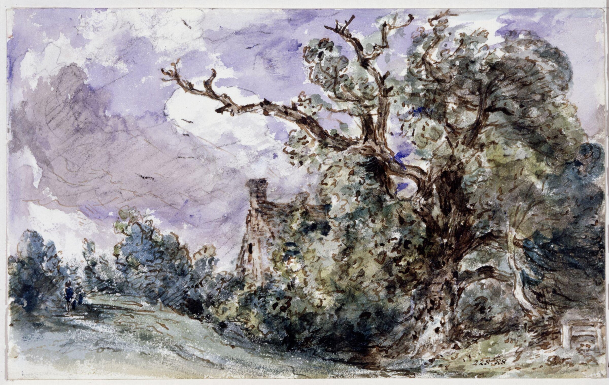 A cottage by a wood at Findon, Sussex, Constable, 1834 or 1835