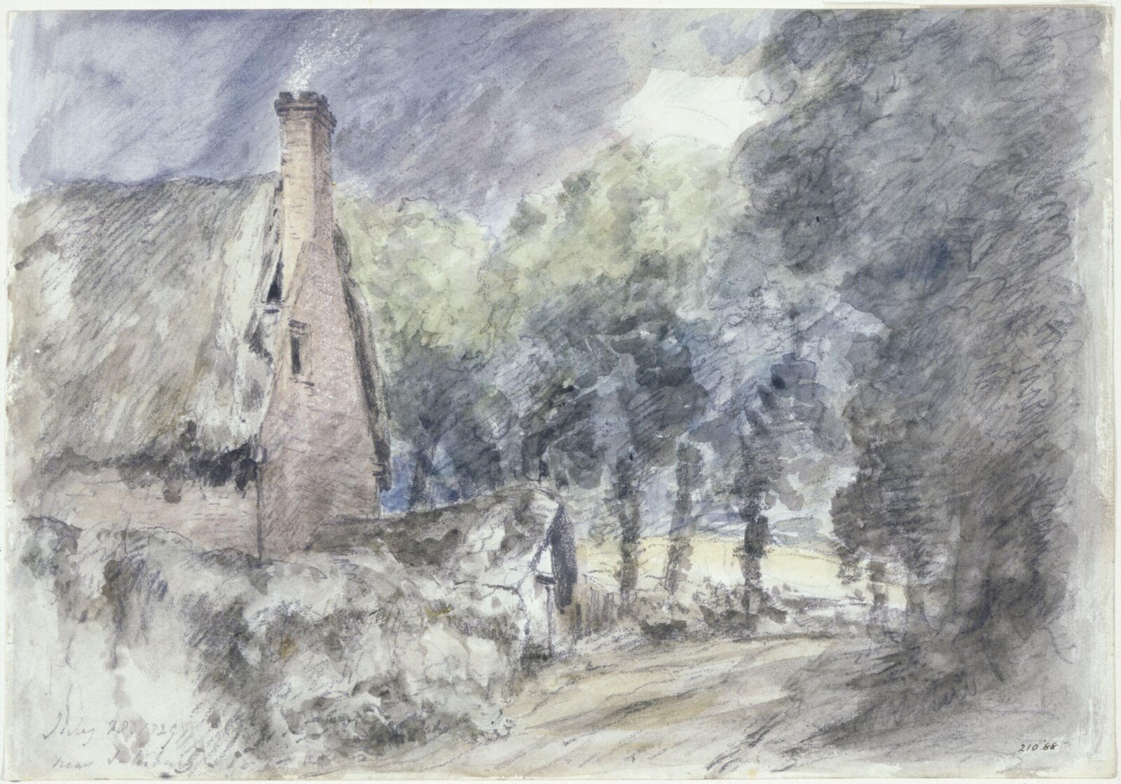 A cottage and Trees near Salisbury, John Constable, 28 July, 1829