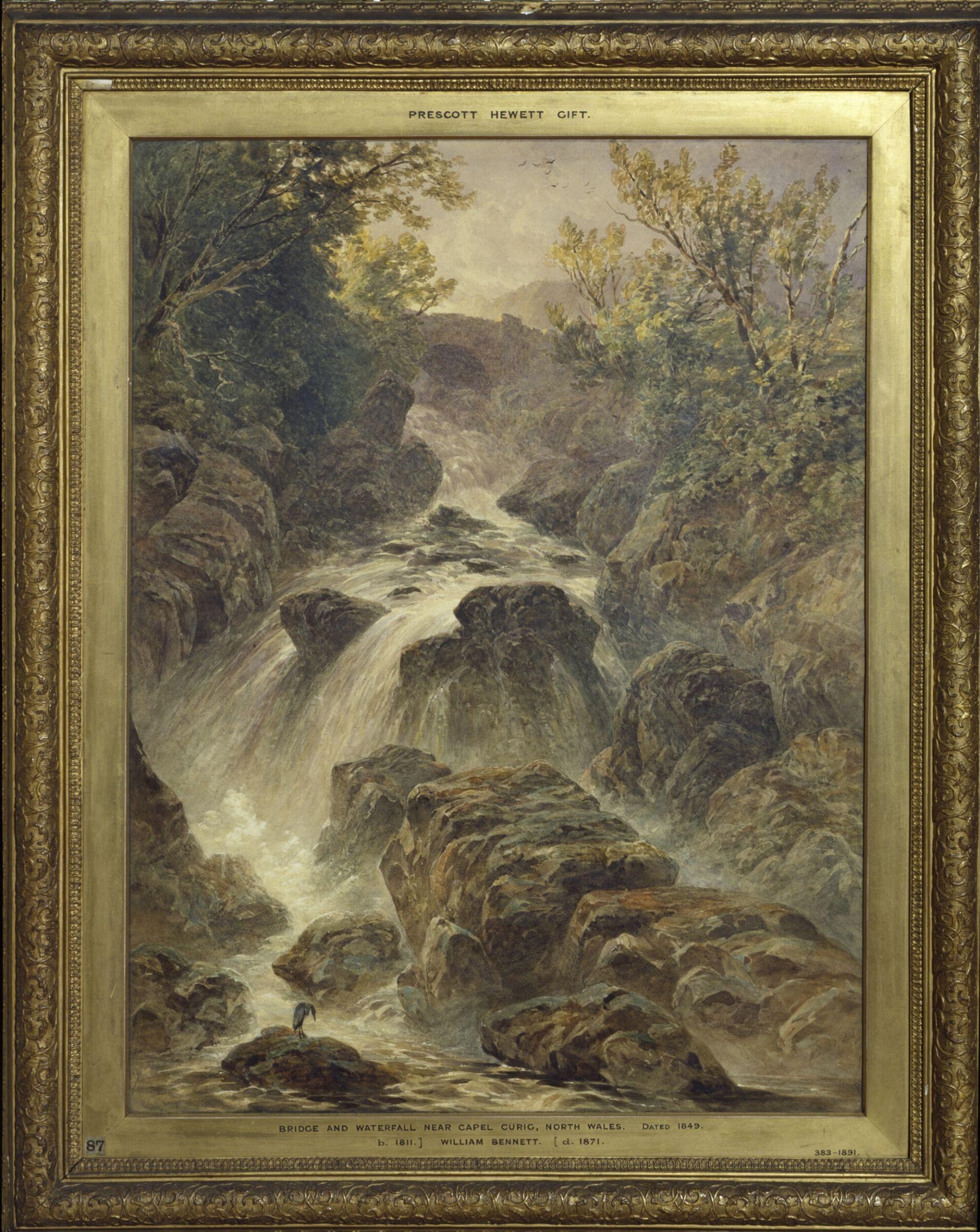 The bridge and waterfall near Capel Curig, William Bennett, 1849