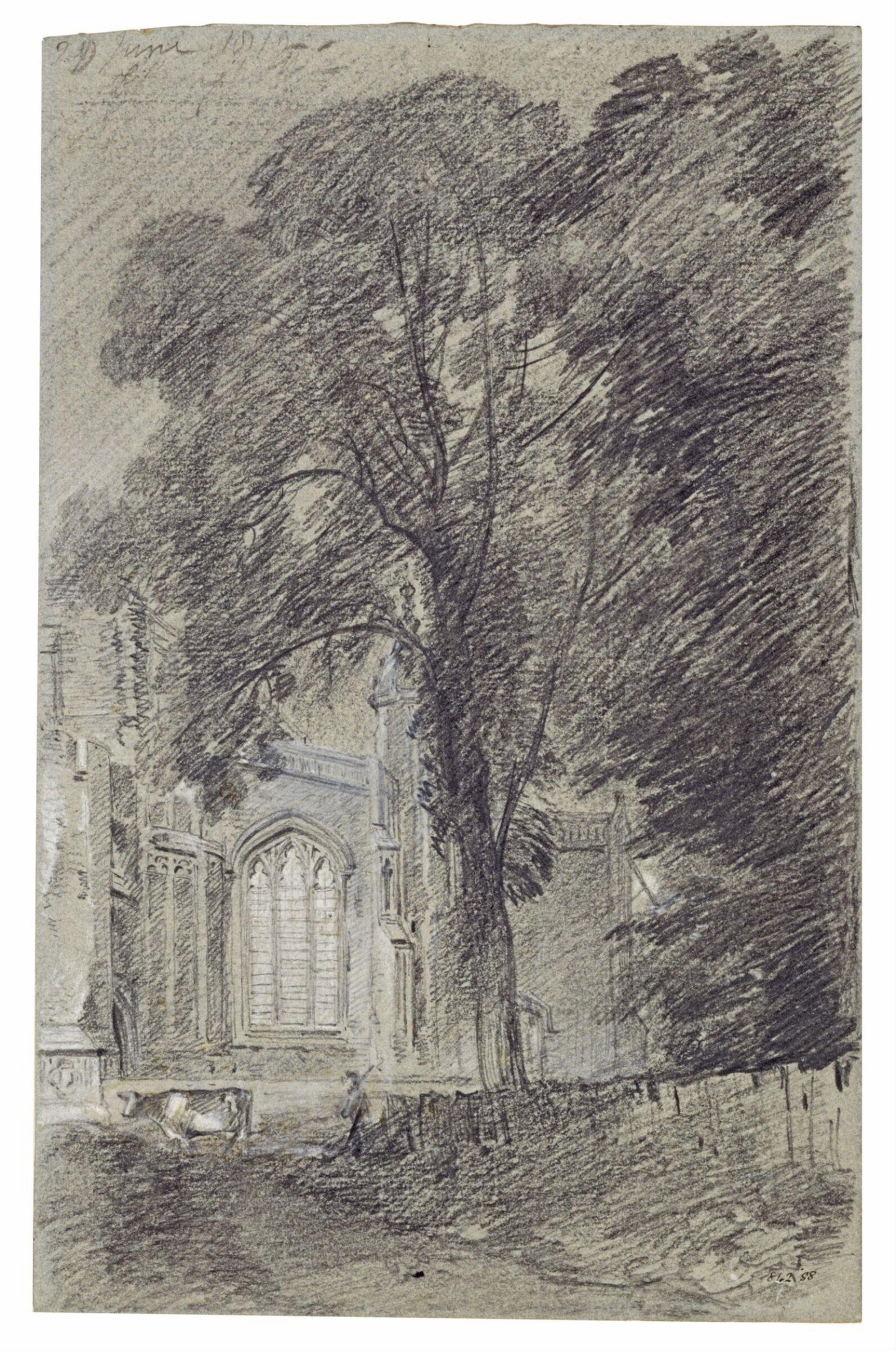East Bergholt Church: part of the west end seen beyond a group of elms, John Constable, 29/06/1812
