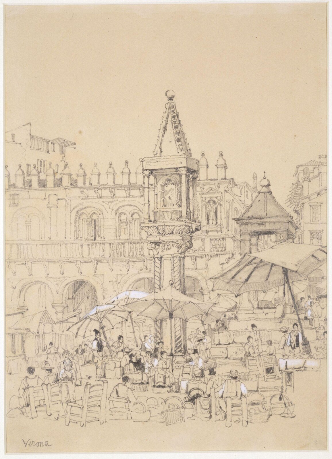 Market Place, Verona, Samuel Prout, early 19th century
