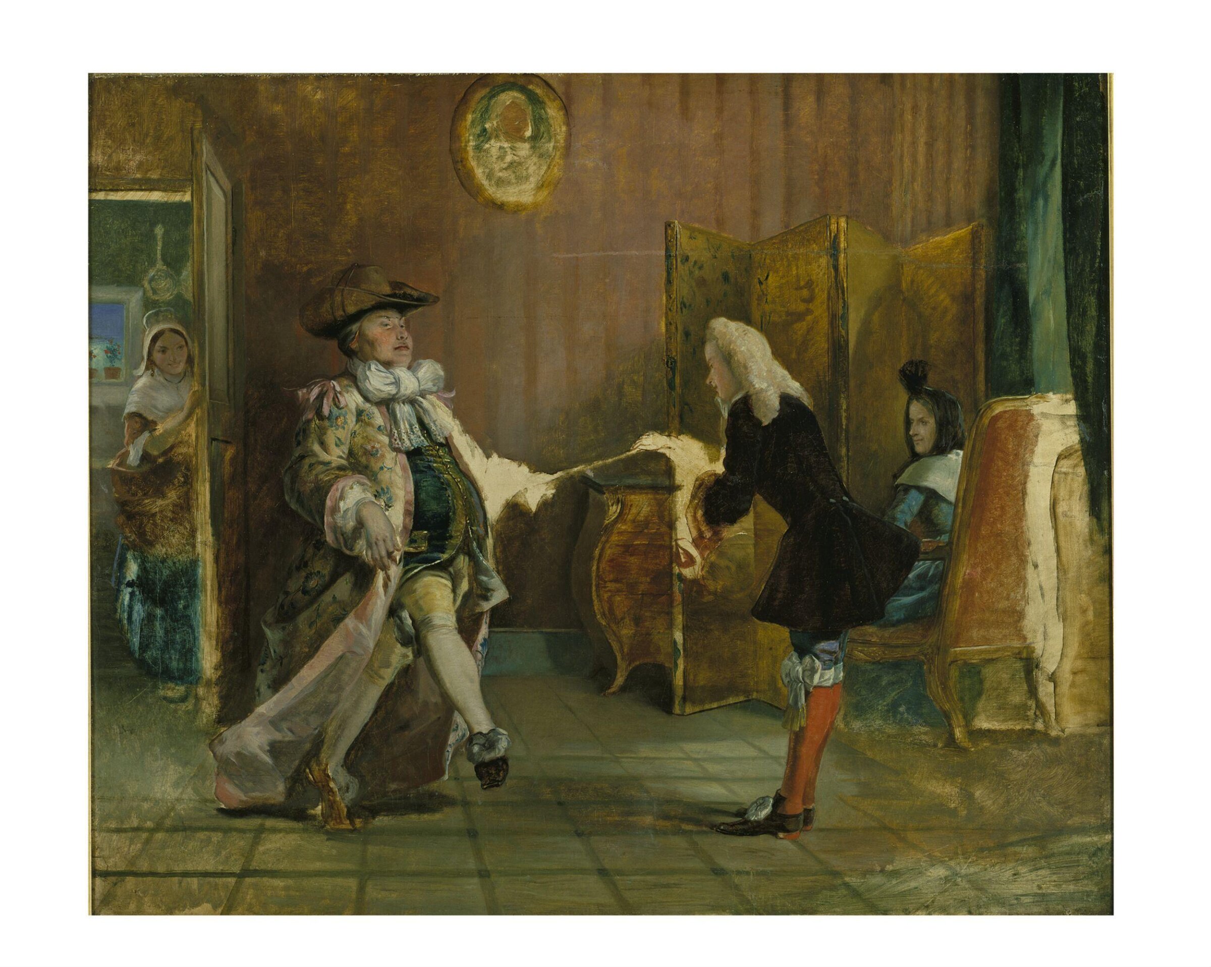 Monsieur Jourdain's Dancing Lesson: Molière, <i>Le Bourgeois Gentilhomme</i>, Act II, Scene 1, William Powell Frith, ca. 1840-ca. 1850