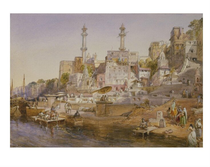 The Mosque of Aurangzeb and Panchganga Ghat from the Ganges, Benares. top image