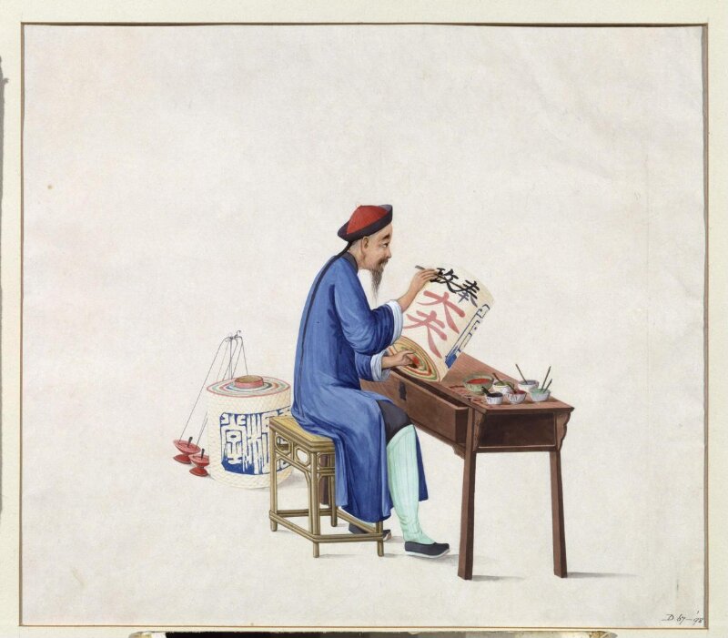 Man Writing on Lanterns