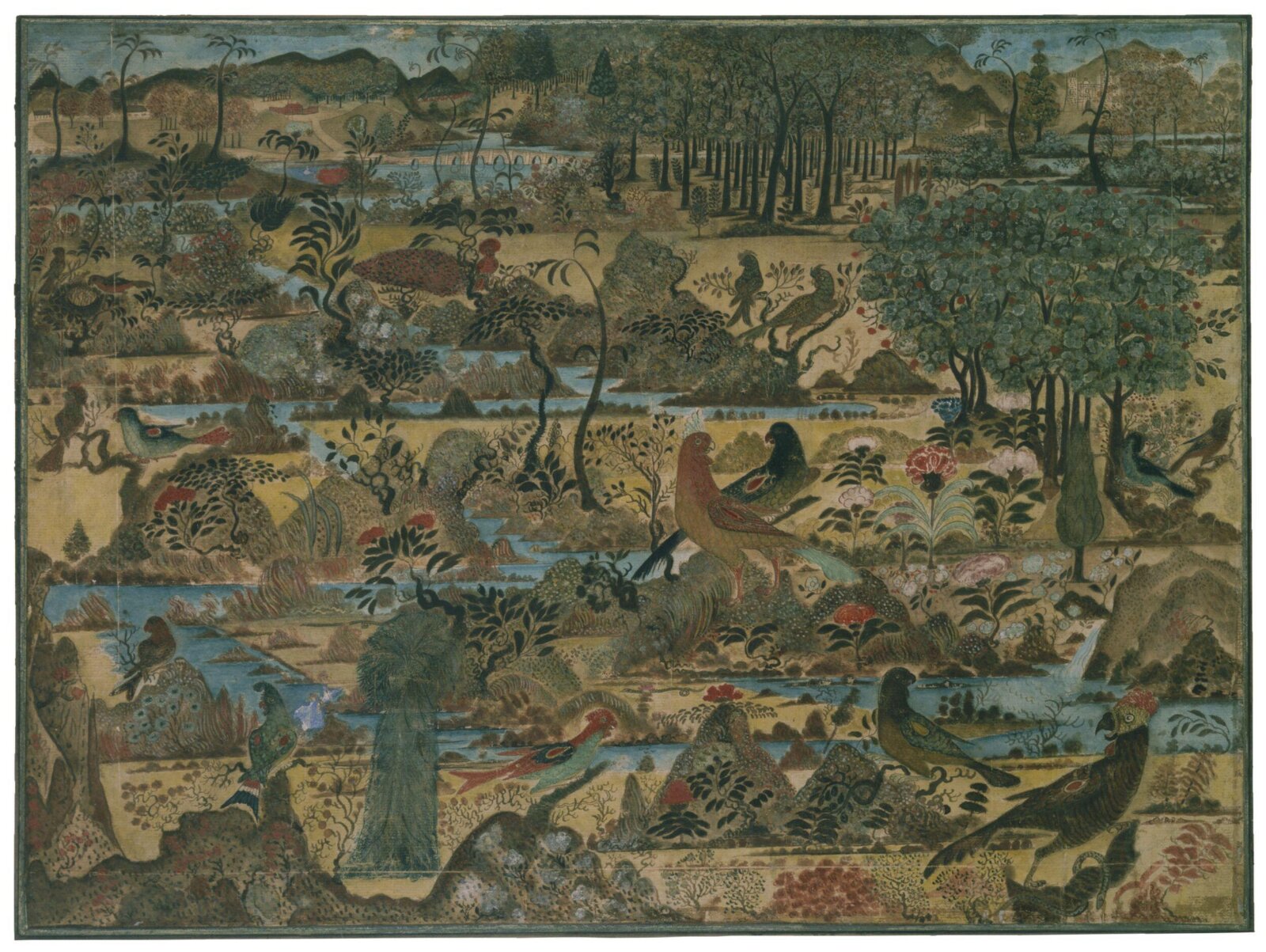 Landscape with birds and animals, late 17th century
