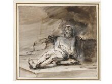 Study of Nude Youth Seated on a Cushion thumbnail 1