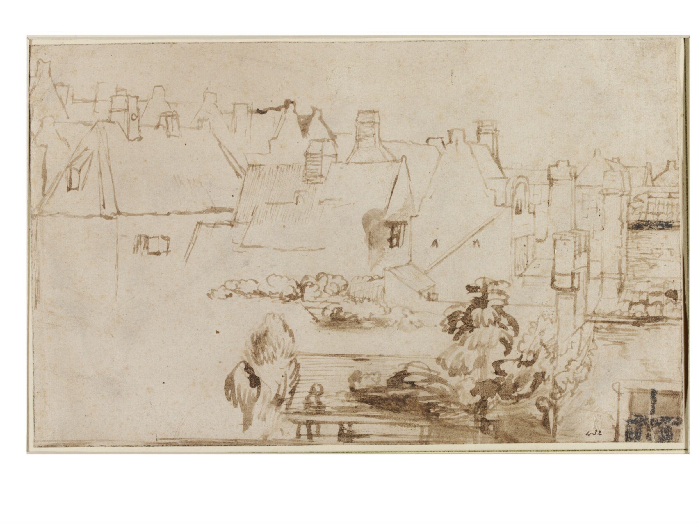 View Over the Rooftops of a Town Seen from Across a Canal, Samuel van Hoogstraten, 17th century