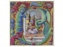 Historiated initial with King David playing the lute thumbnail 1