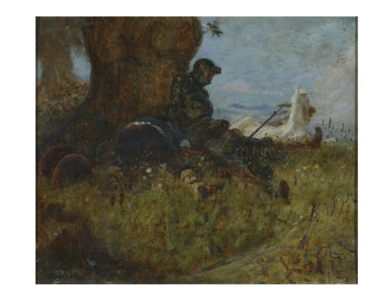 Don Quixote and Rosinante reposing under a tree