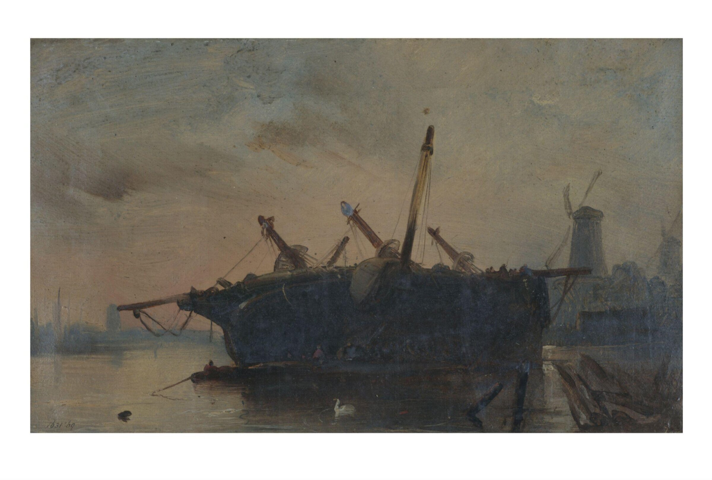 Careening a ship in Hove, Jacob Jacobs, ca. 1845