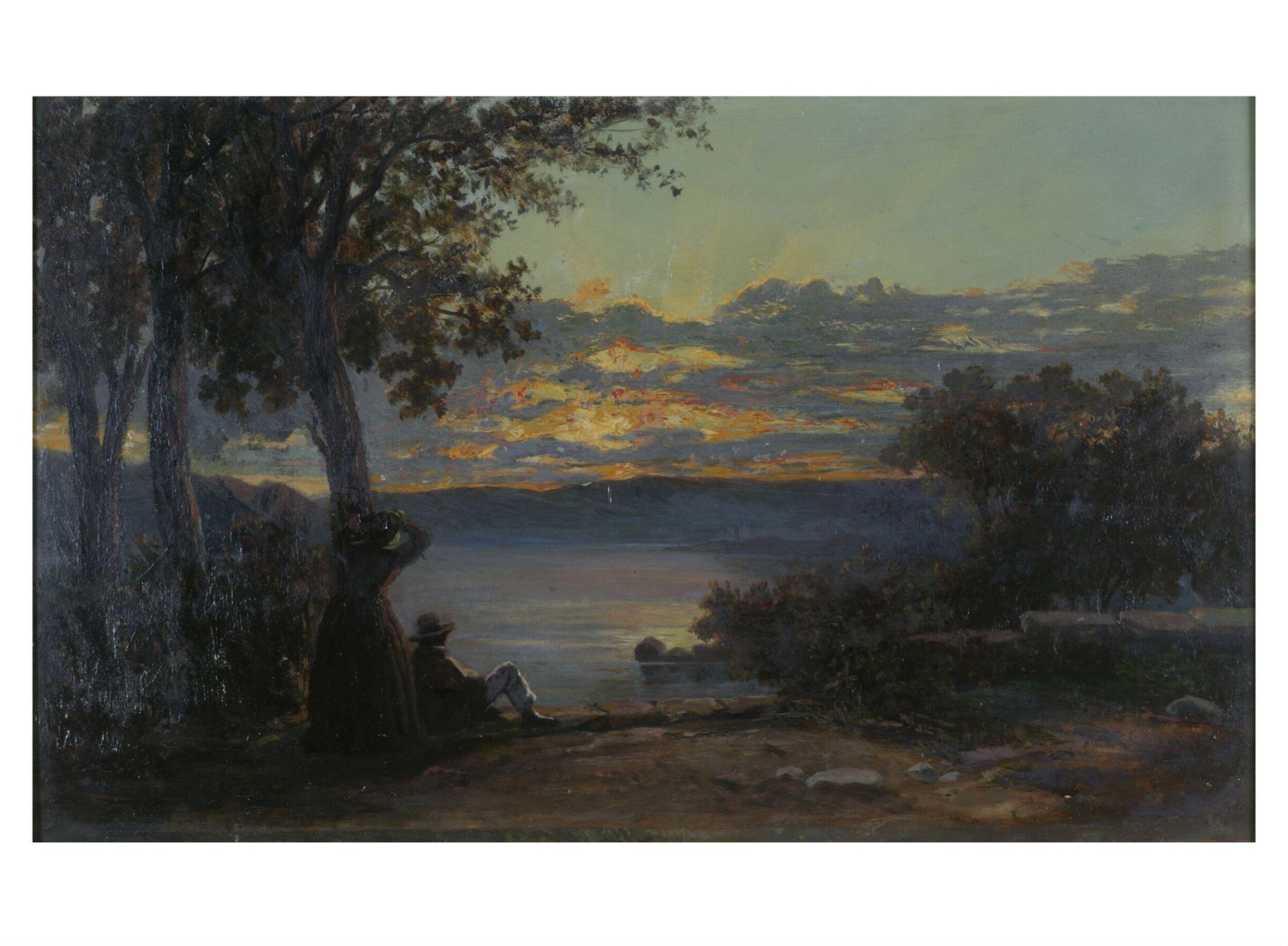 Sunset on a lake, Thomas Lindsay, ca. 1820-1860