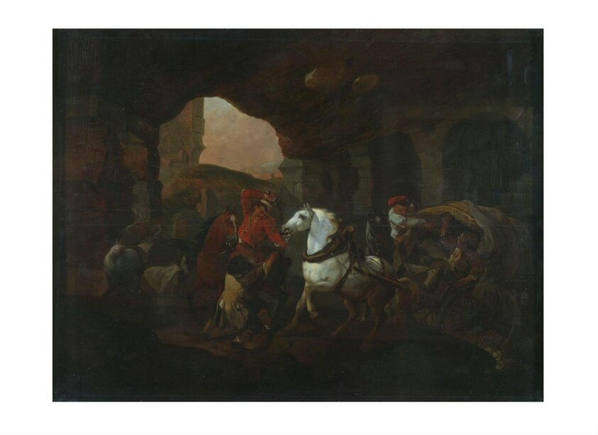 Brigands attacking wagoners (ca. 1685) by Cornelis François Roos