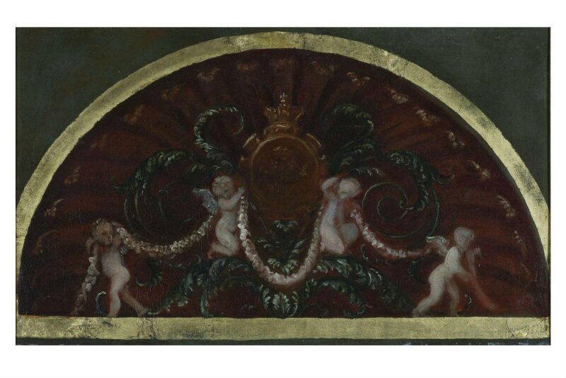Lunette Sketch of Cupids Supporting an Escutcheon of the Prince of Wales for wall decorations