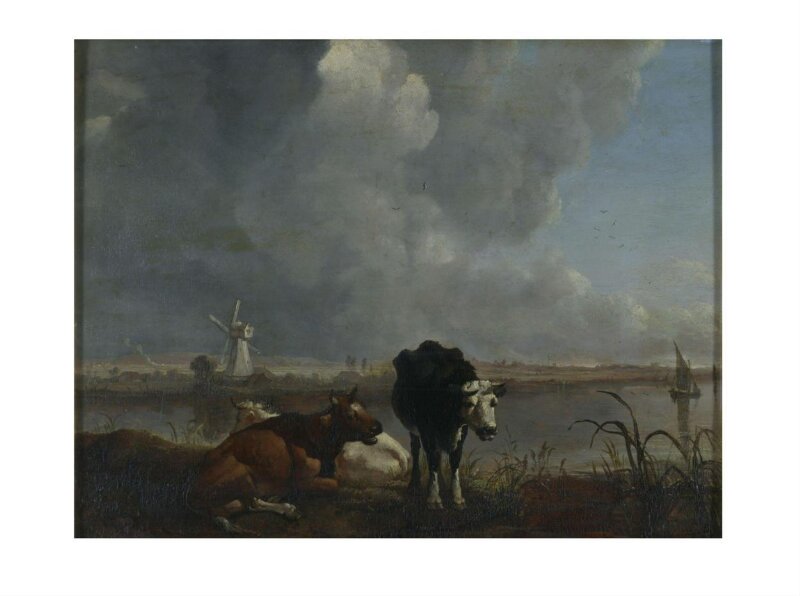 Landscape with cows drinking