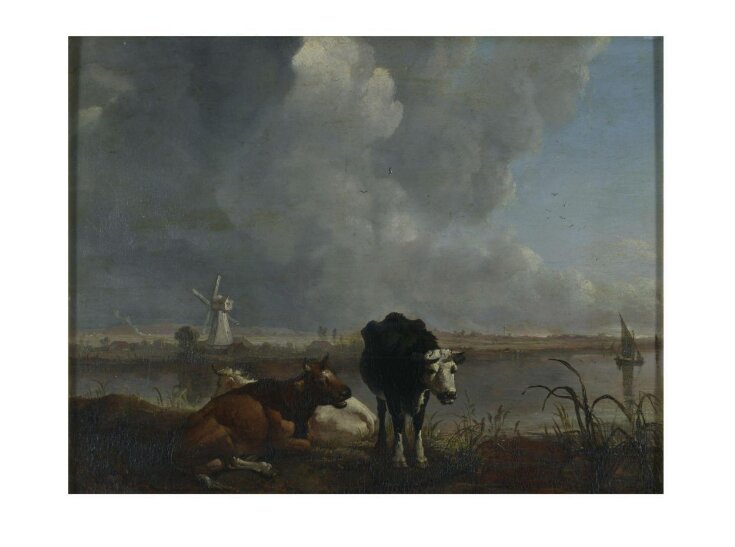 Landscape with cows drinking top image
