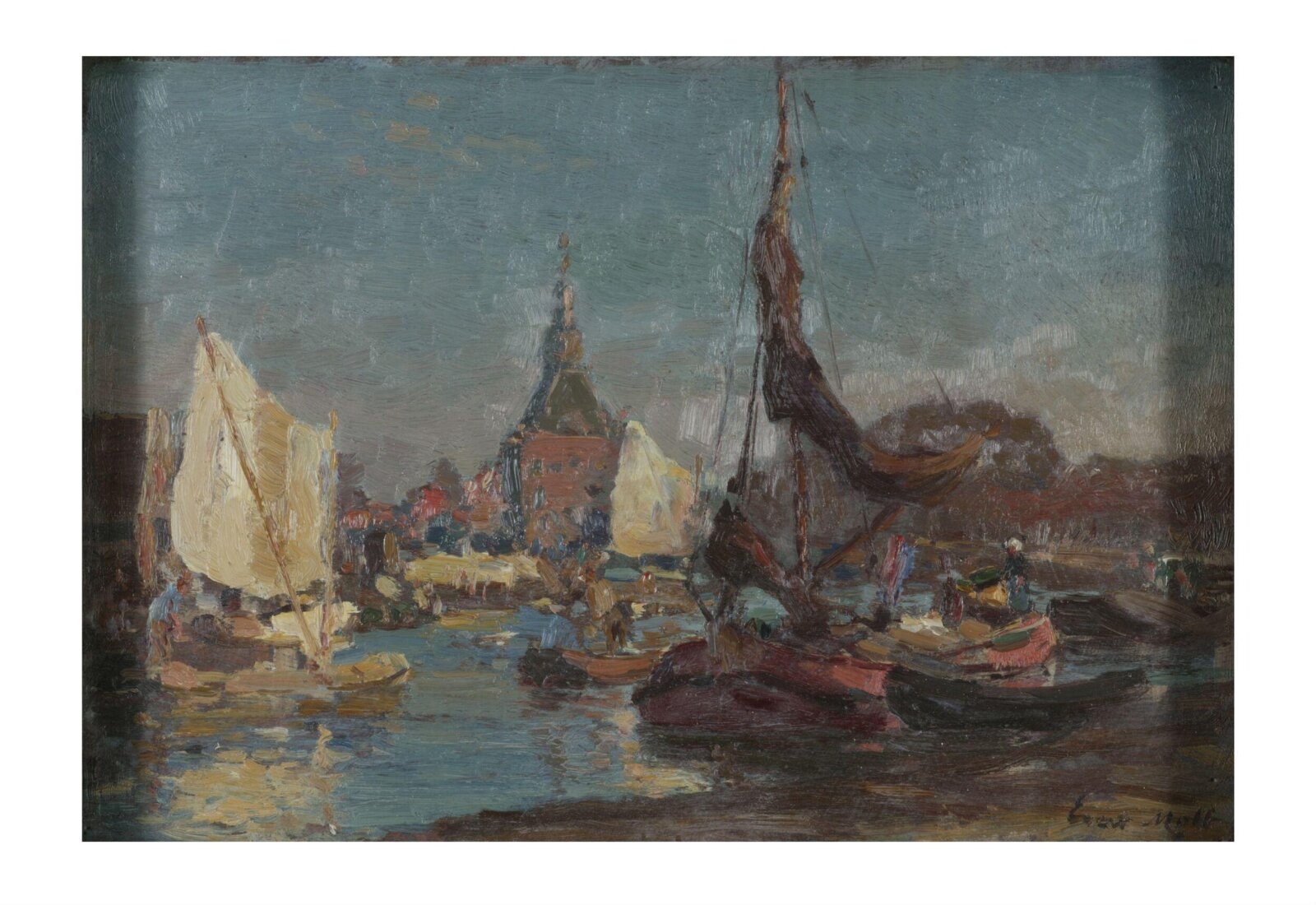 Dutch river scene, Evert Moll, early 20th century