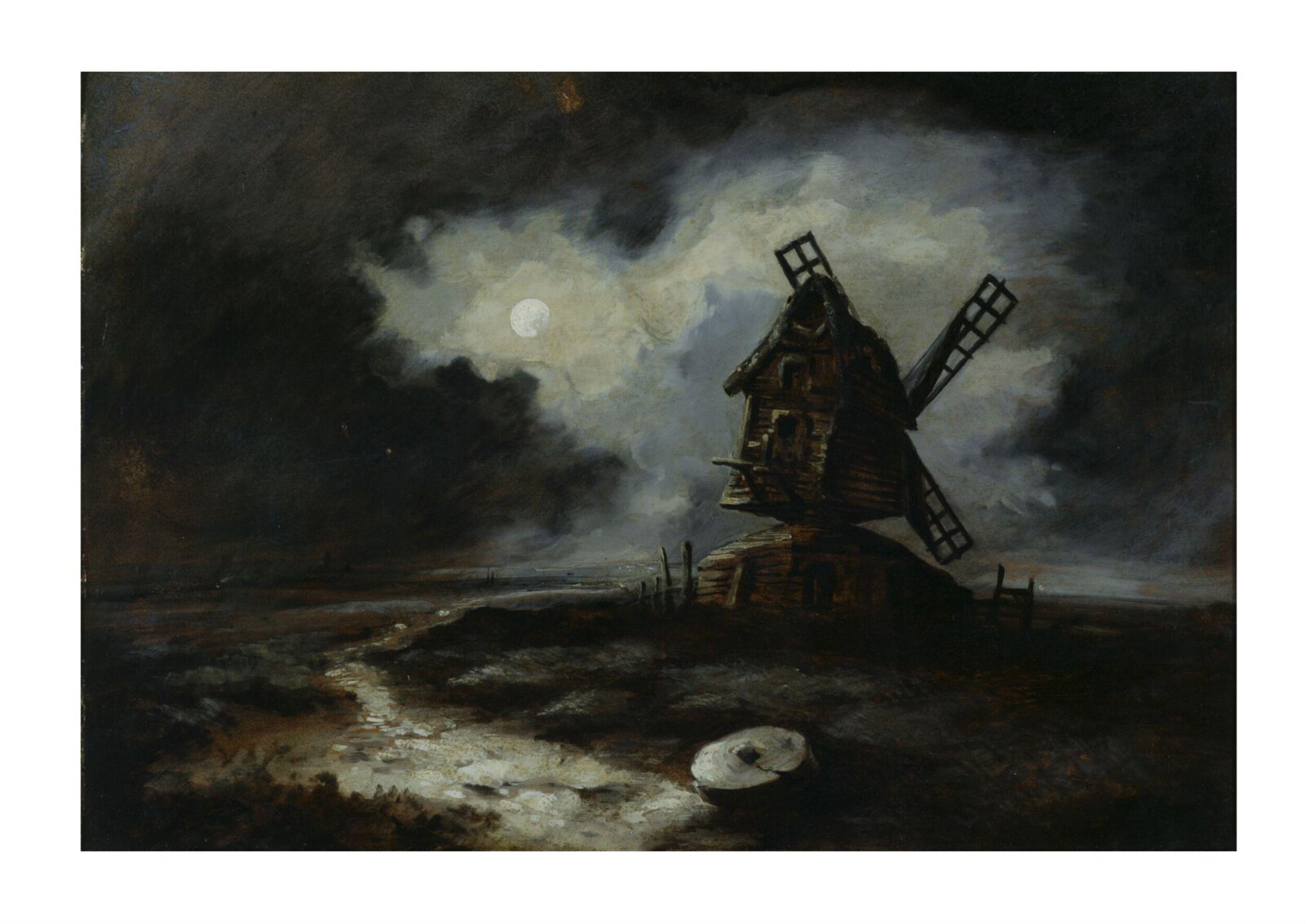 An Old Suffolk Mill. Moonlight, early 19th century