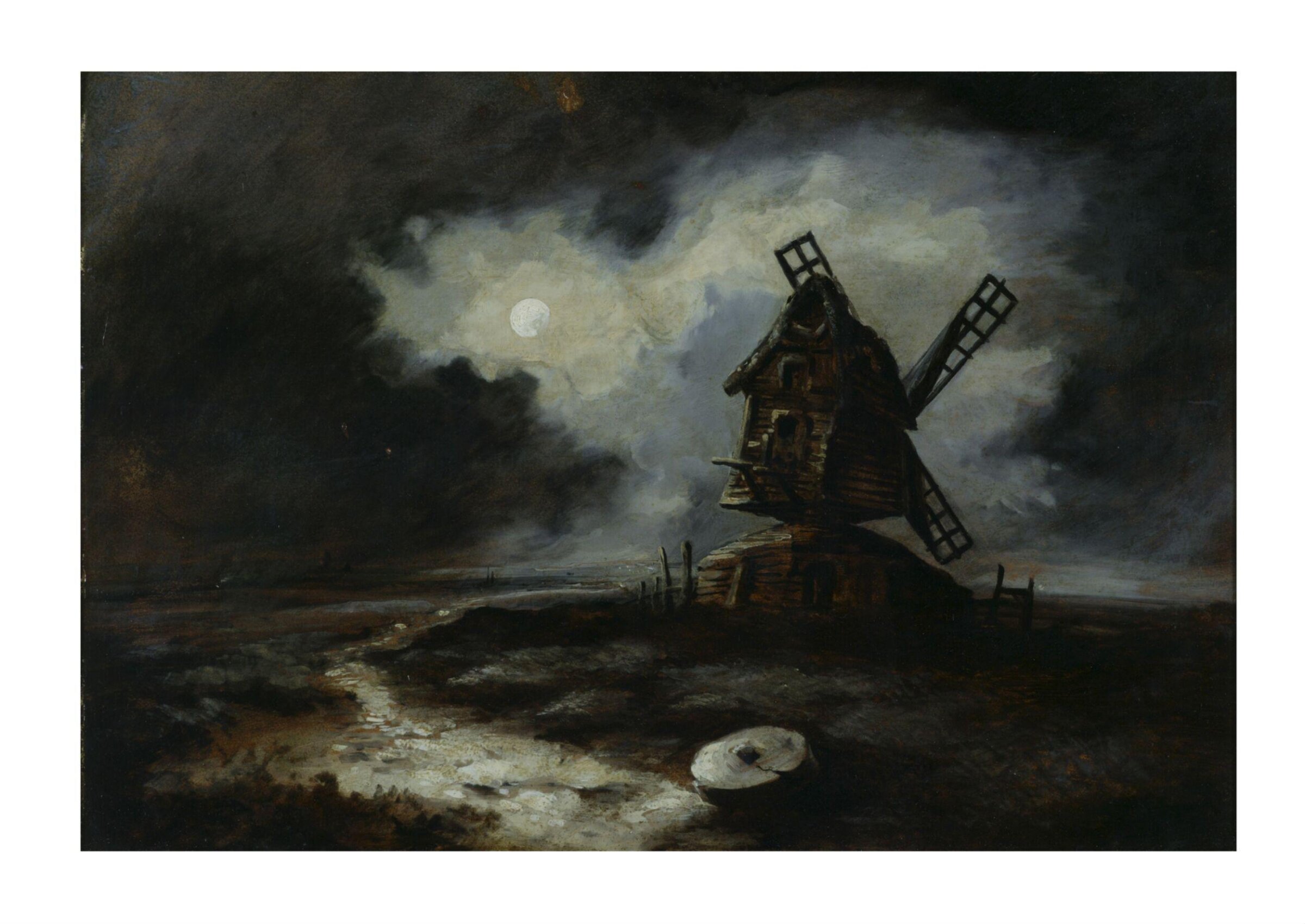 An Old Suffolk Mill. Moonlight, early 19th century