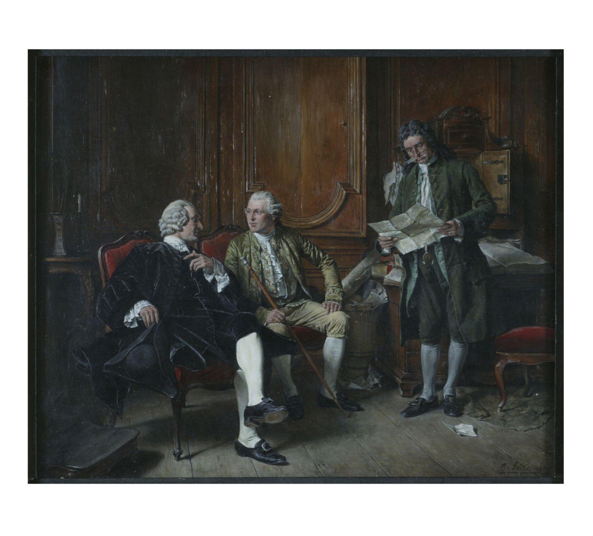 Conversation Piece: Three Men in 18th Century Costume, Carl Wilhelm Anton Seiler, 1890