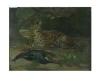 Leopard and bird