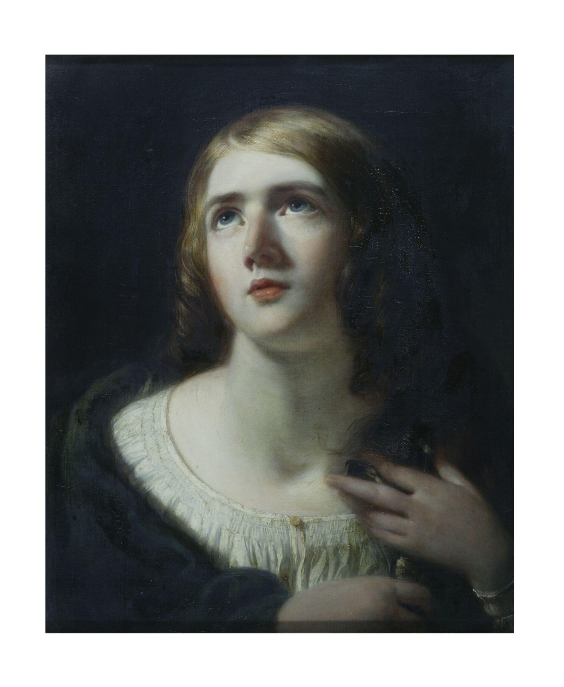 A Woman clasping a crucifix to her breast, George Patten, 1860