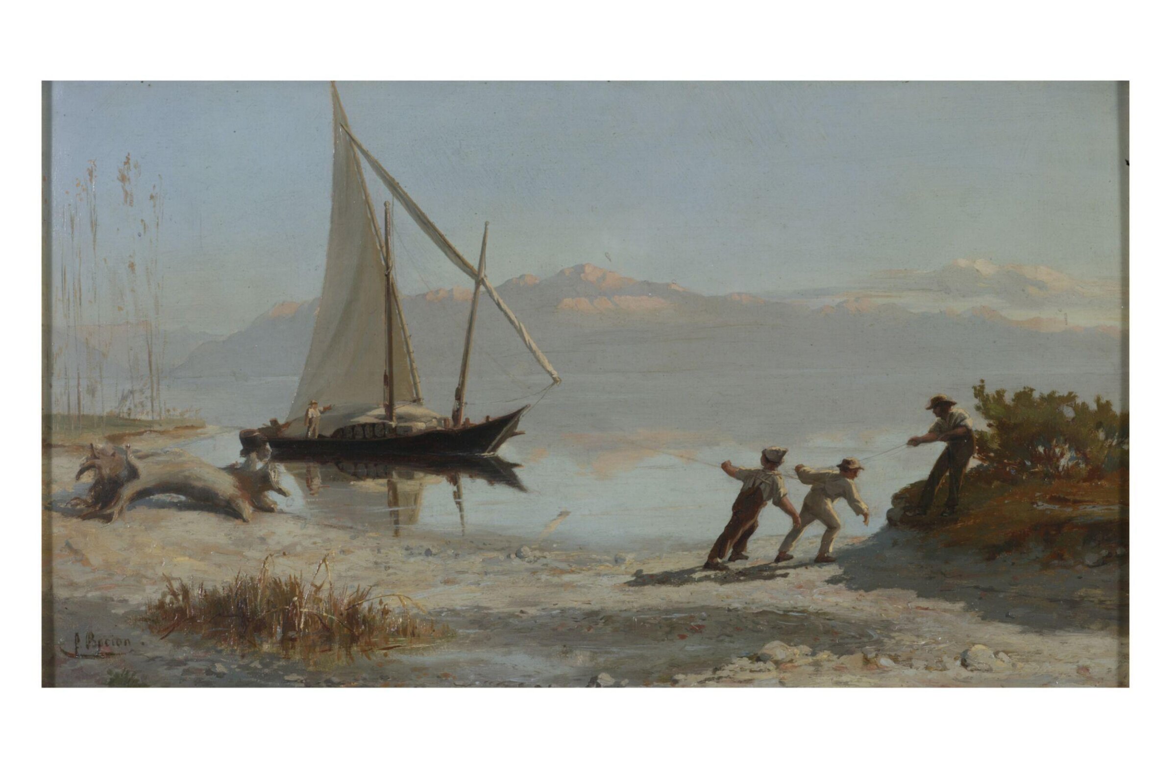 Hauling the boat, François Bocion, 1850-1855