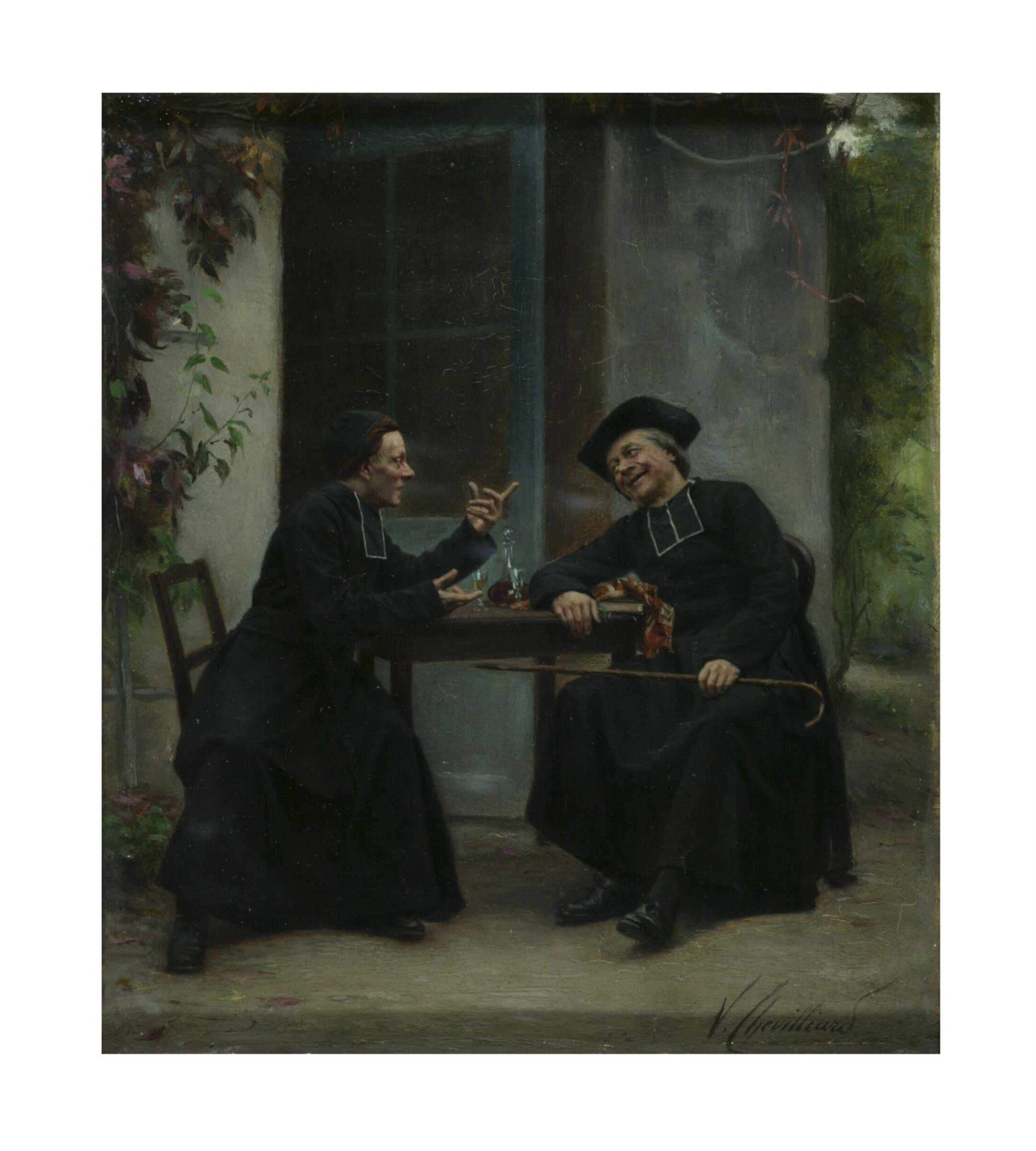 The Curé's story: two priests seated at a table, Vincent Chevilliard, ca. 1865-1904