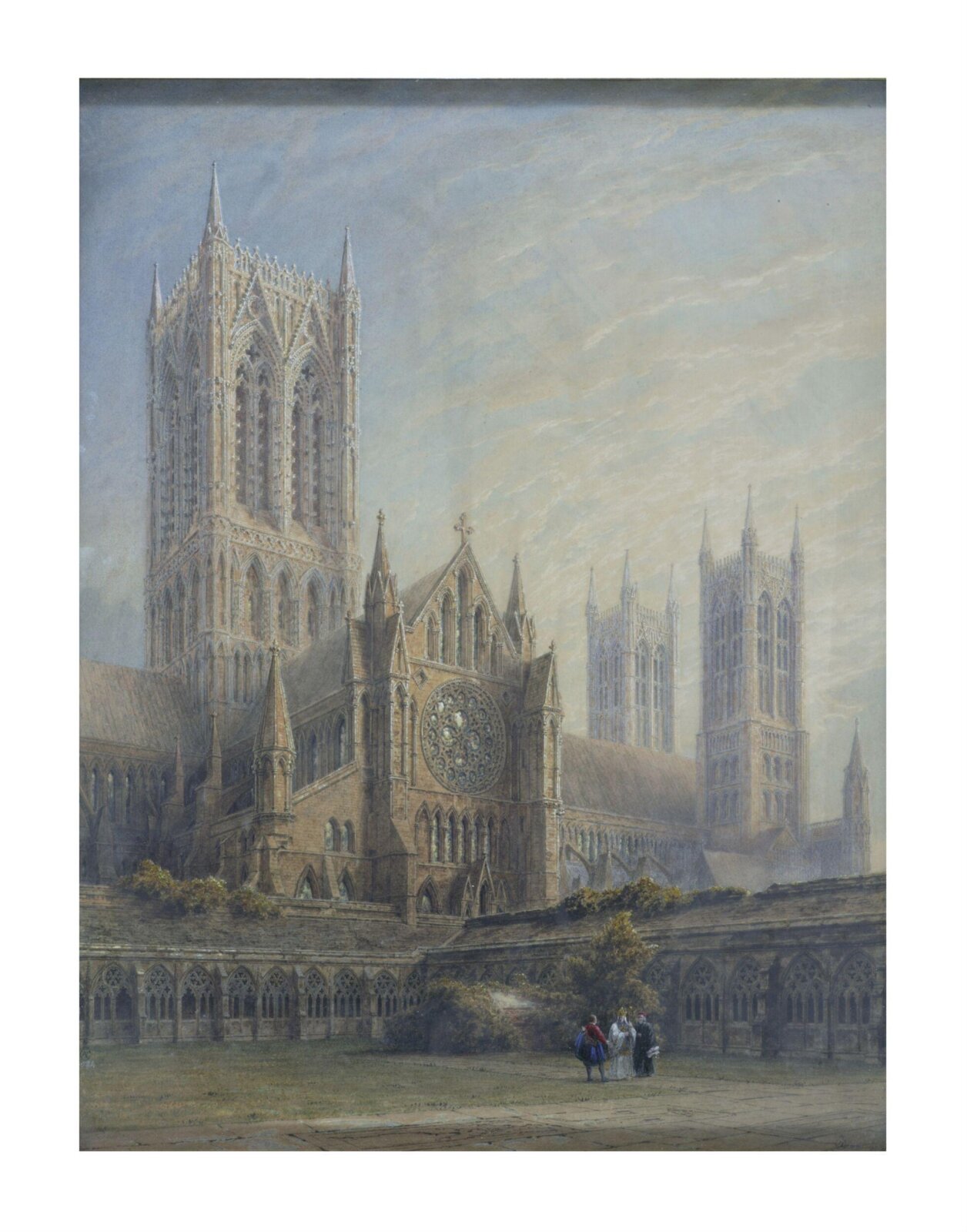Lincoln Cathedral, from the Cloisters, Frederick Mackenzie, ca. early 19th century