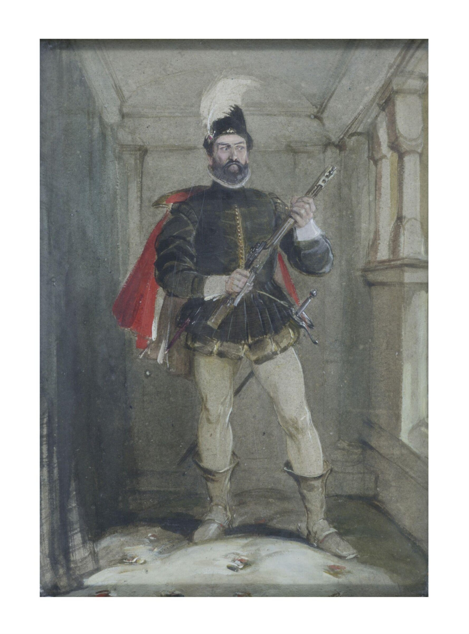 Hamilton of Bothwellhaugh about to shoot the Regent Murray, at Linlithgow, on 23rd January 1570., George Cattermole, ca.1825-1868