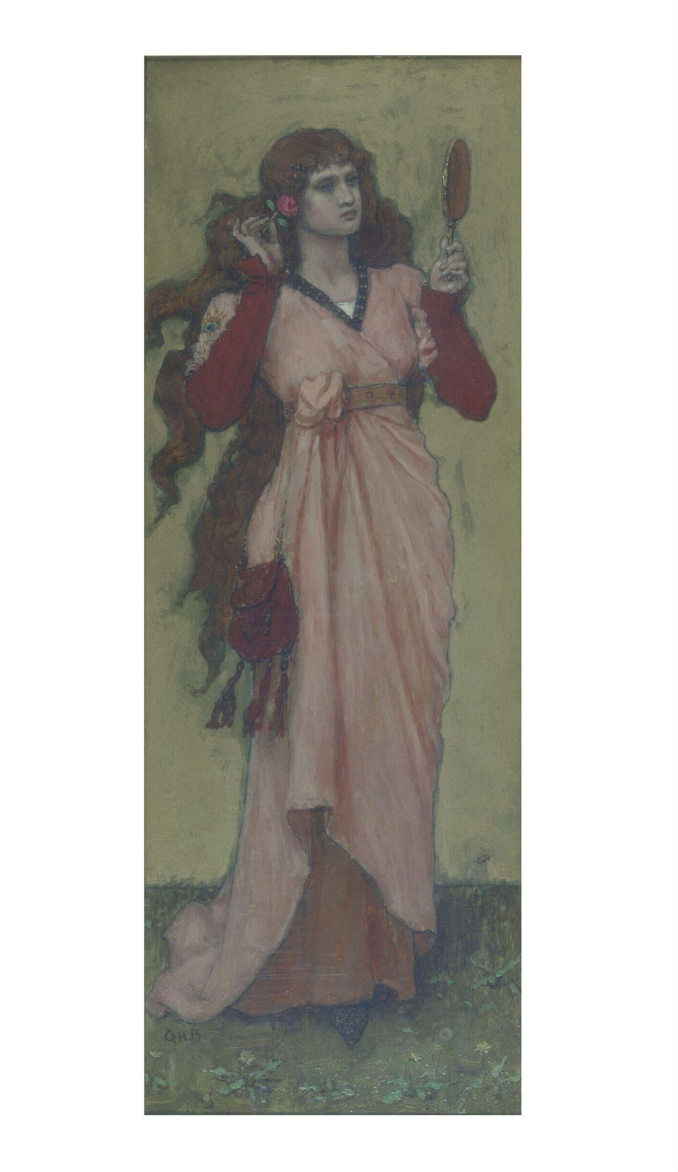 A woman holding a mirror and a rose, George Henry Boughton, ca.1880-1890