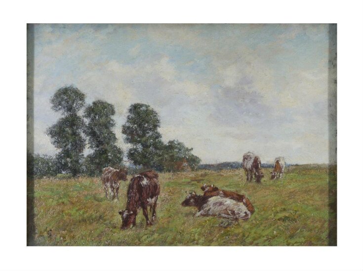 Meadow scene with cattle and trees top image