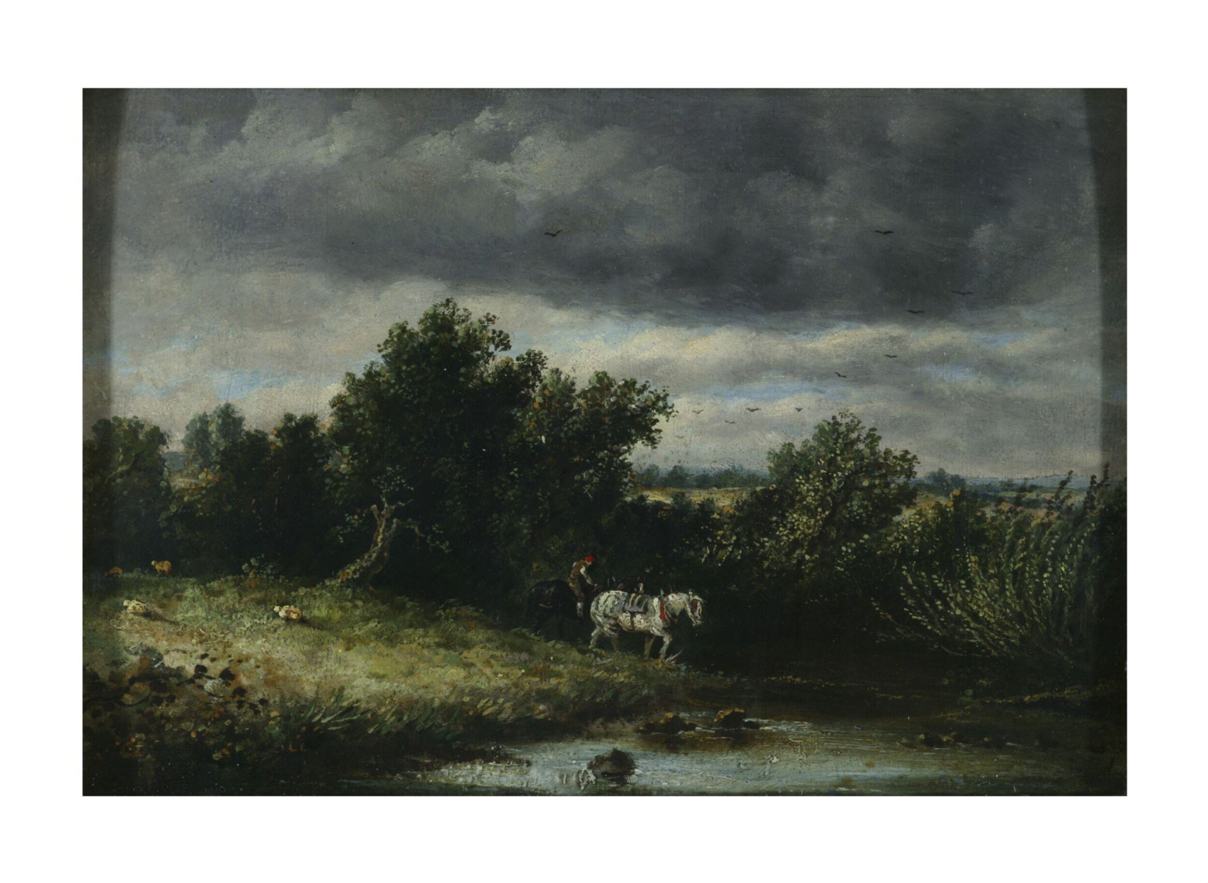 Landscape with two horses and a brook, after John Constable, mid 19th century