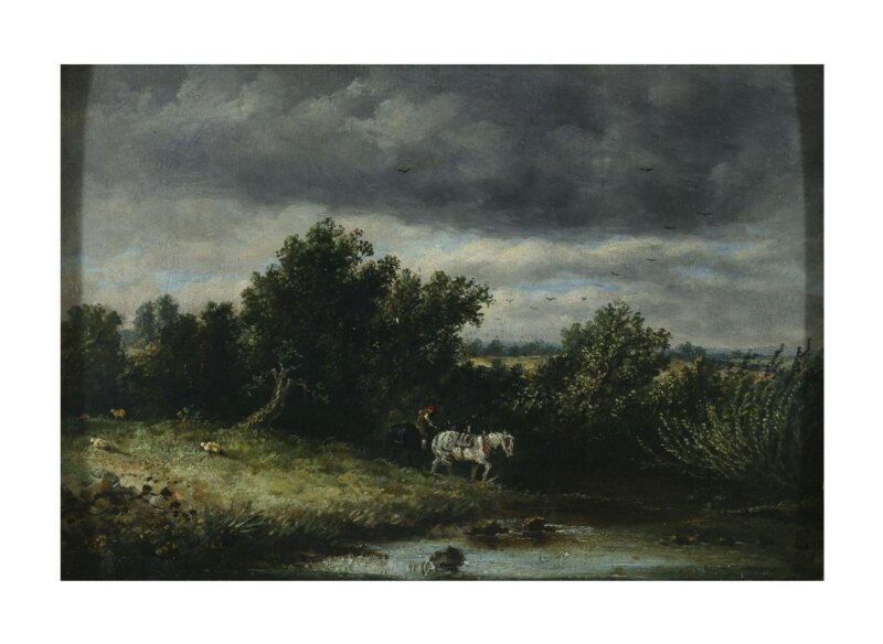Landscape with two horses and a brook