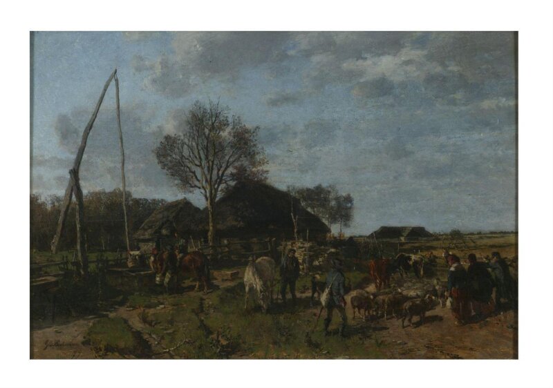 Farm Buildings with Figures, Sheep and Cattle