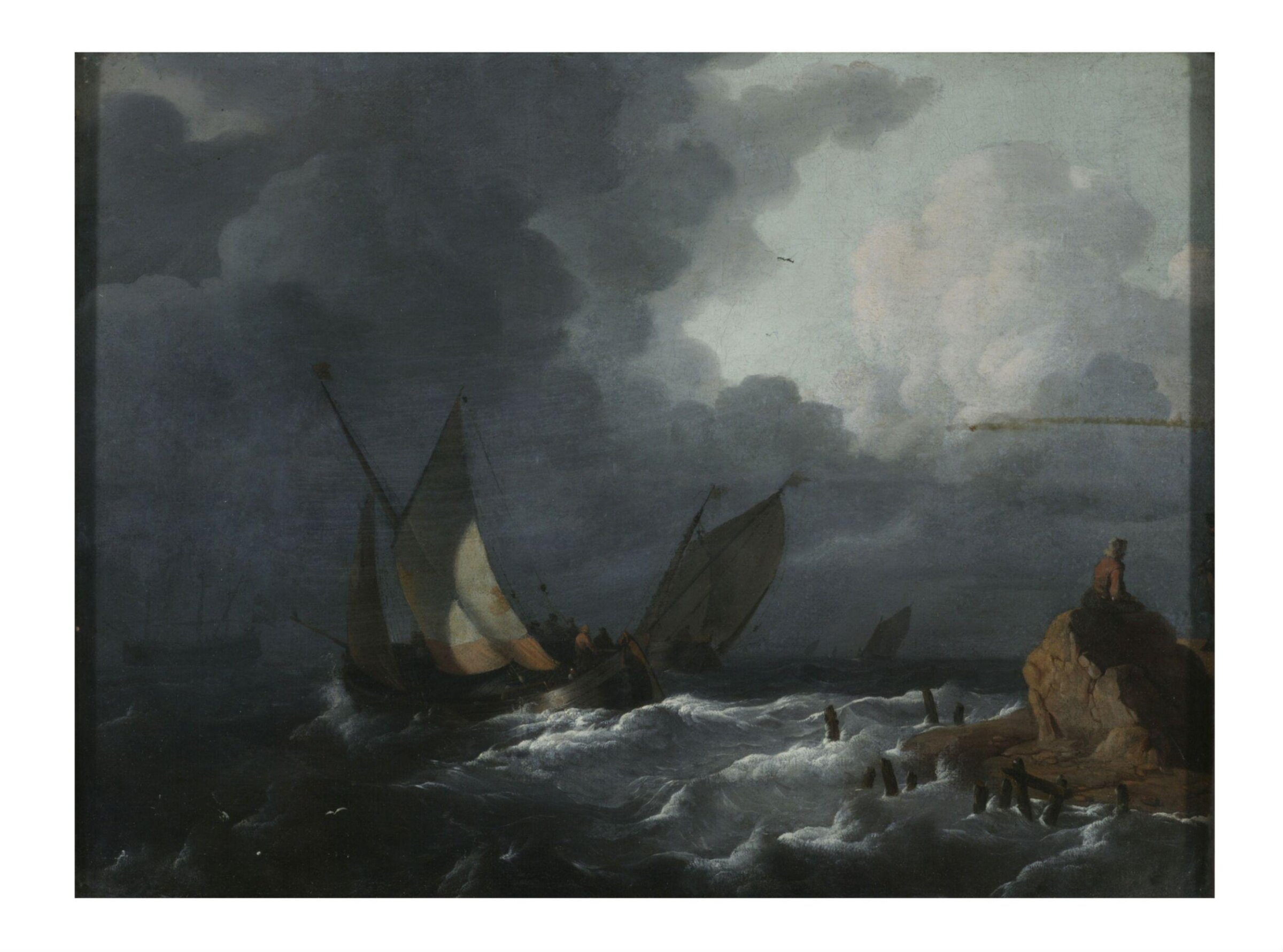 Ships off Shore in a Stormy Sea, Ludolf Bakhuizen, ca. 1665