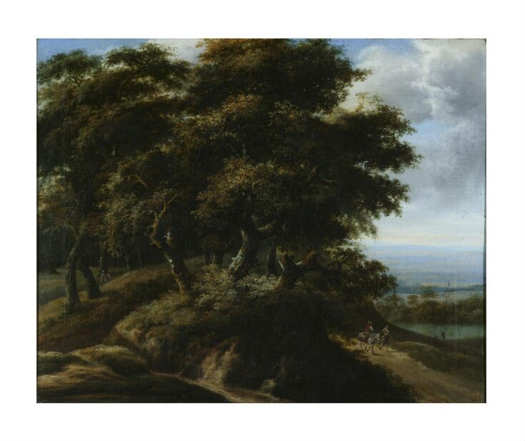 Wooded landscape with a peasant on a donkey top image