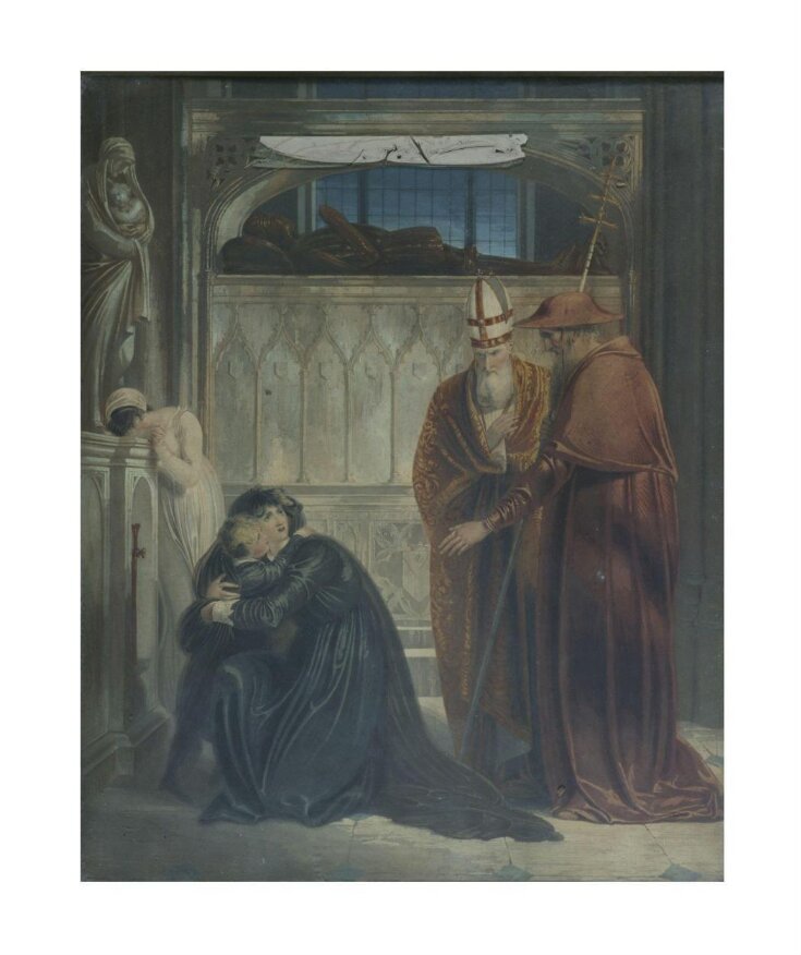 Cardinal Bourchier Archbishop of Canterbury, and Rotheram, Archbishop of York, endeavouring to persuade the Queen, Elizabeth Grey to suffer her Son the Duke of York to leave the Sanctuary of Westminster, whither she had fled with her Family, from the power of the Duke of Gloucester, afterwards Richard the Third top image