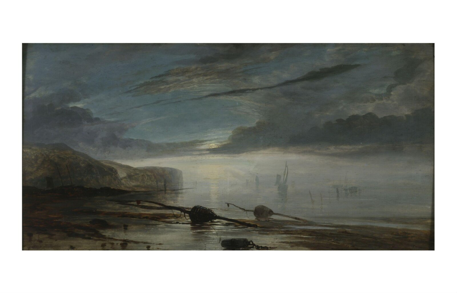 Coast Scene at Low Tide: Moonlight, Charles Simms, 1840