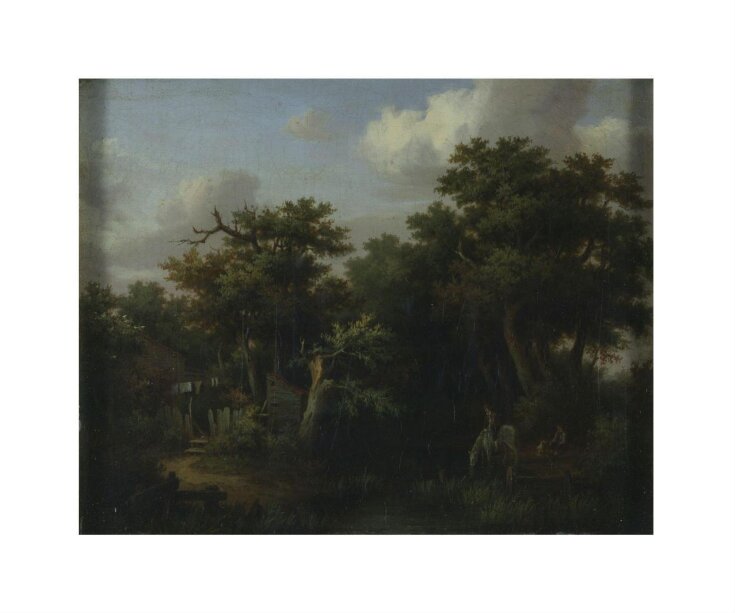 Landscape: Cottage by a Brook with a Boy on a White Horse Which Is Drinking top image