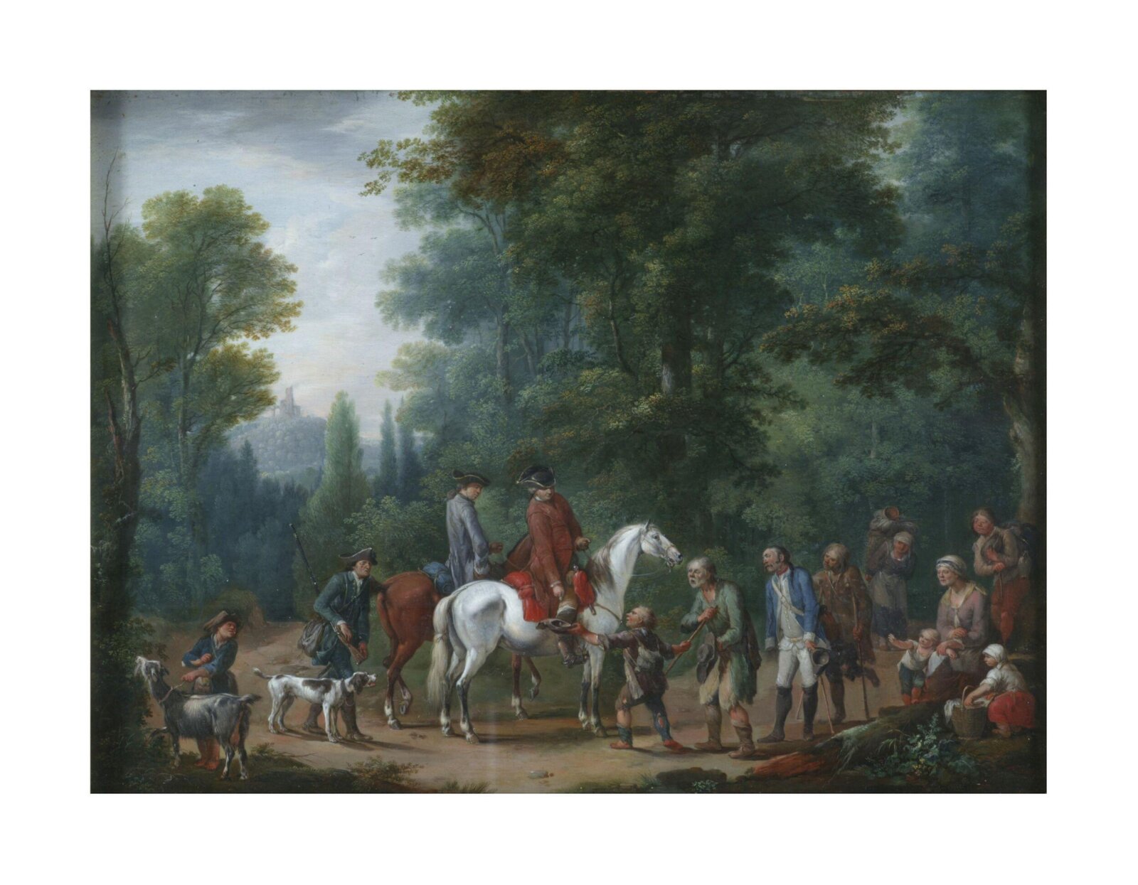 Landscape with huntsmen and beggars, Johann Andreas Herrlein, ca. 1775