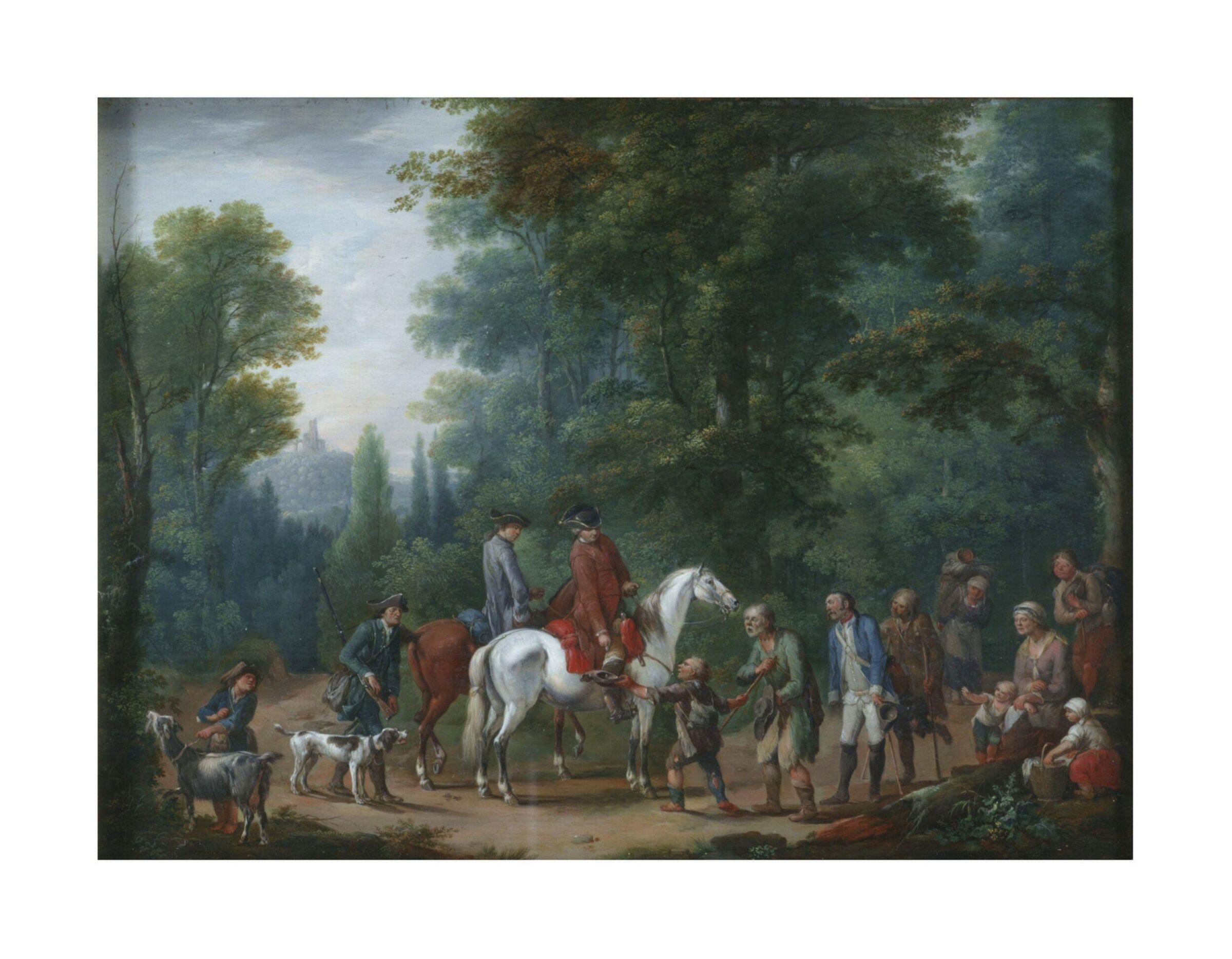 Landscape with huntsmen and beggars, Johann Andreas Herrlein, ca. 1775