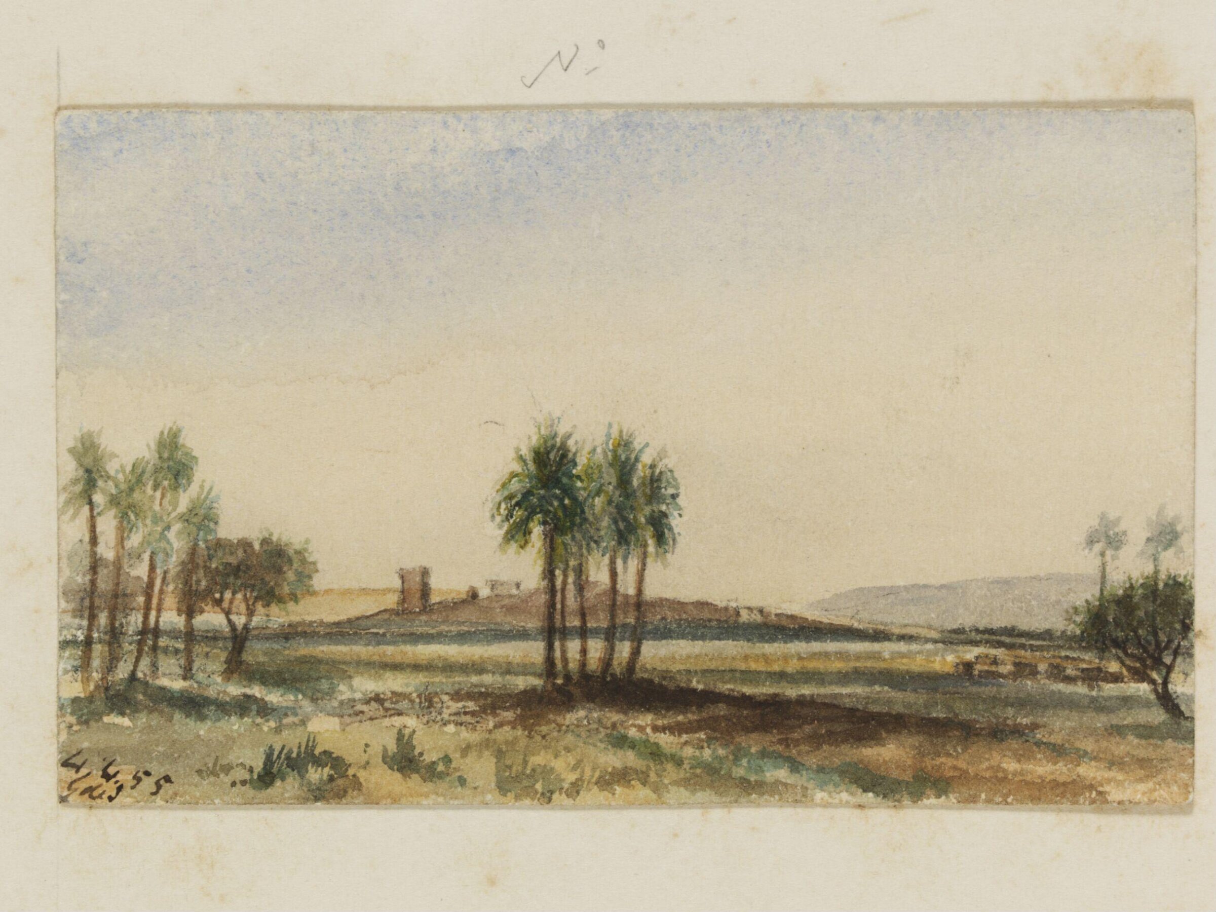 `Temple of Denderah.  Distant view from bank of River.  Upper Egypt', George de Sausmarez, 1855