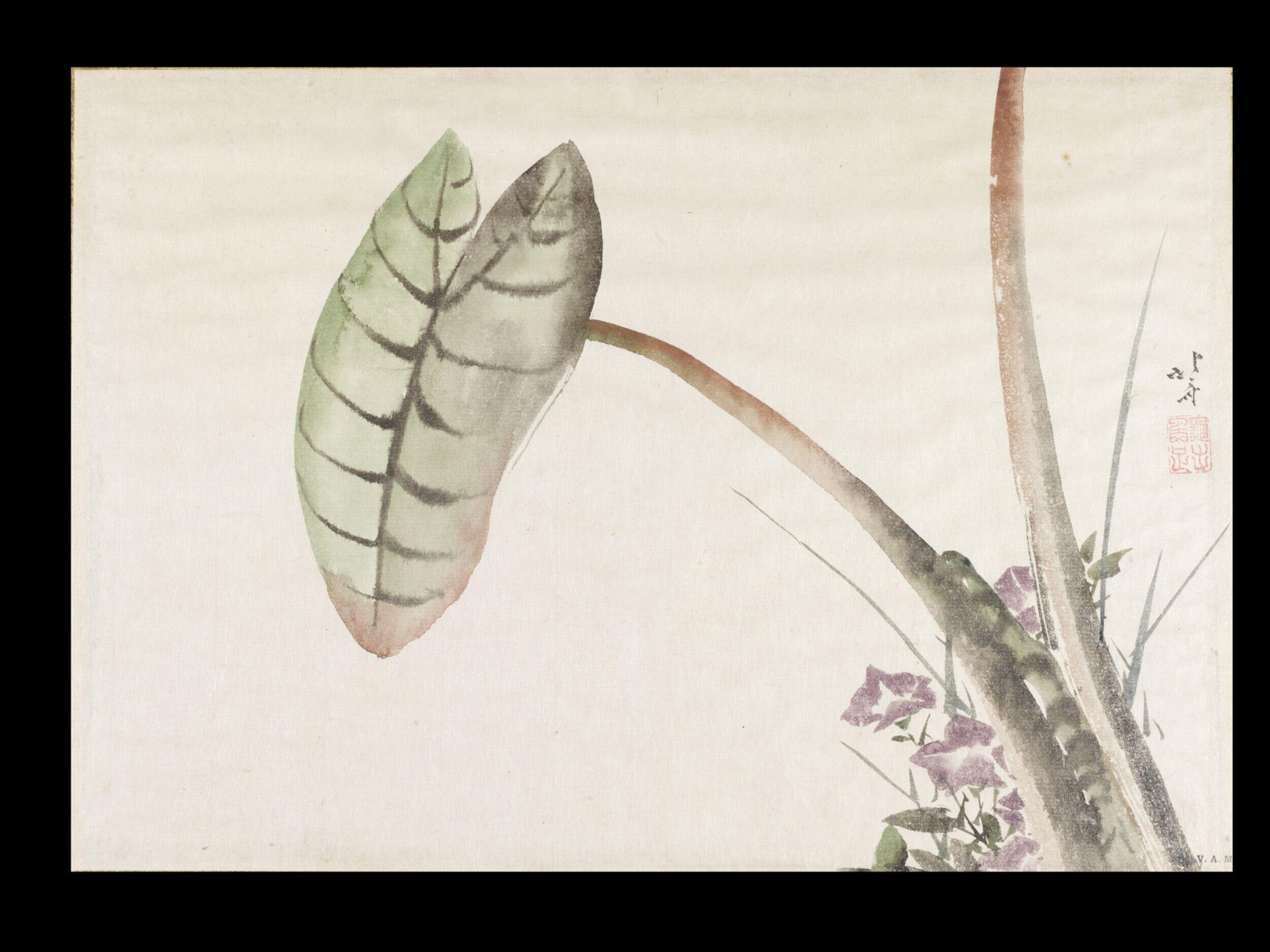 Taro Potato Leaf and Bellflowers by Katsushika Hokusai