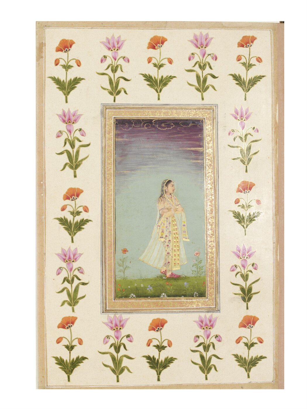 Unknown, a lady walking through flowers.