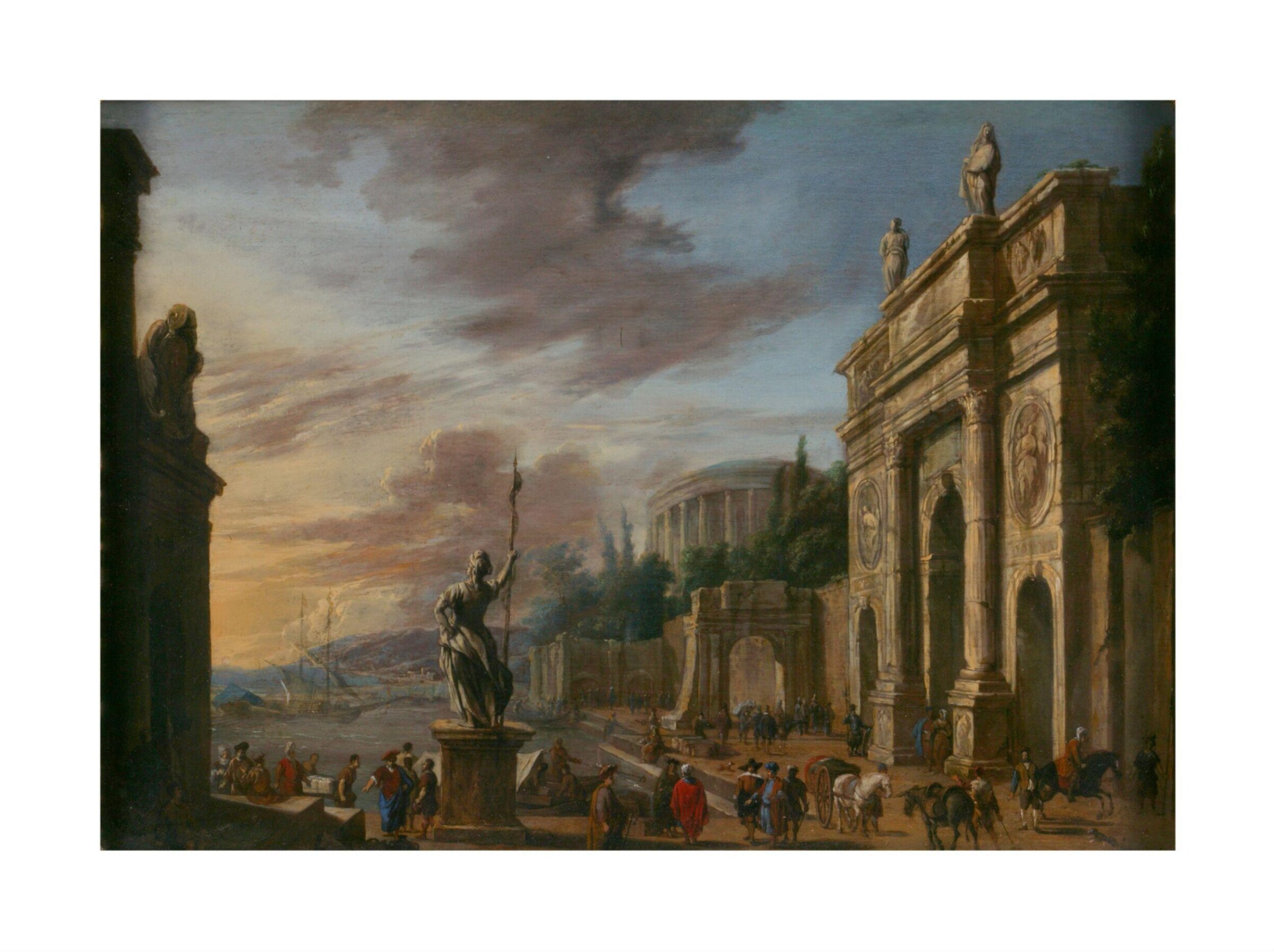 Seaport and Triumphal Arch, Jacob van der Ulft, late 17th century