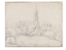 landscape with a church and houses set among trees thumbnail 1