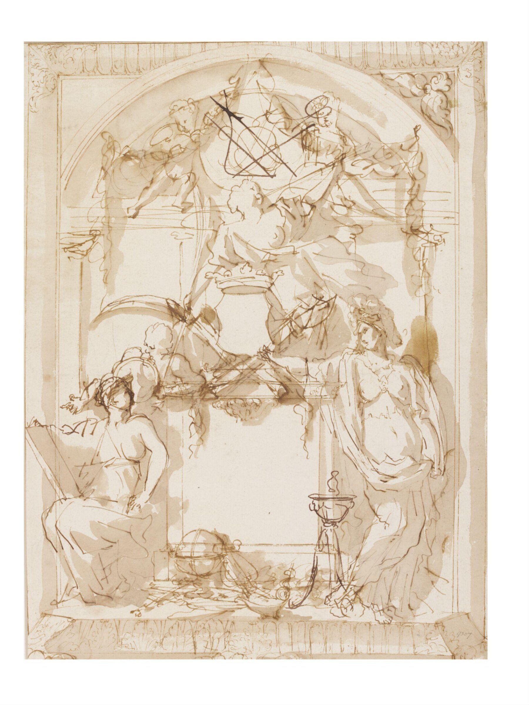 Design for a Title-page (?) with Allegorical Figures, Pieter Verbruggen the elder