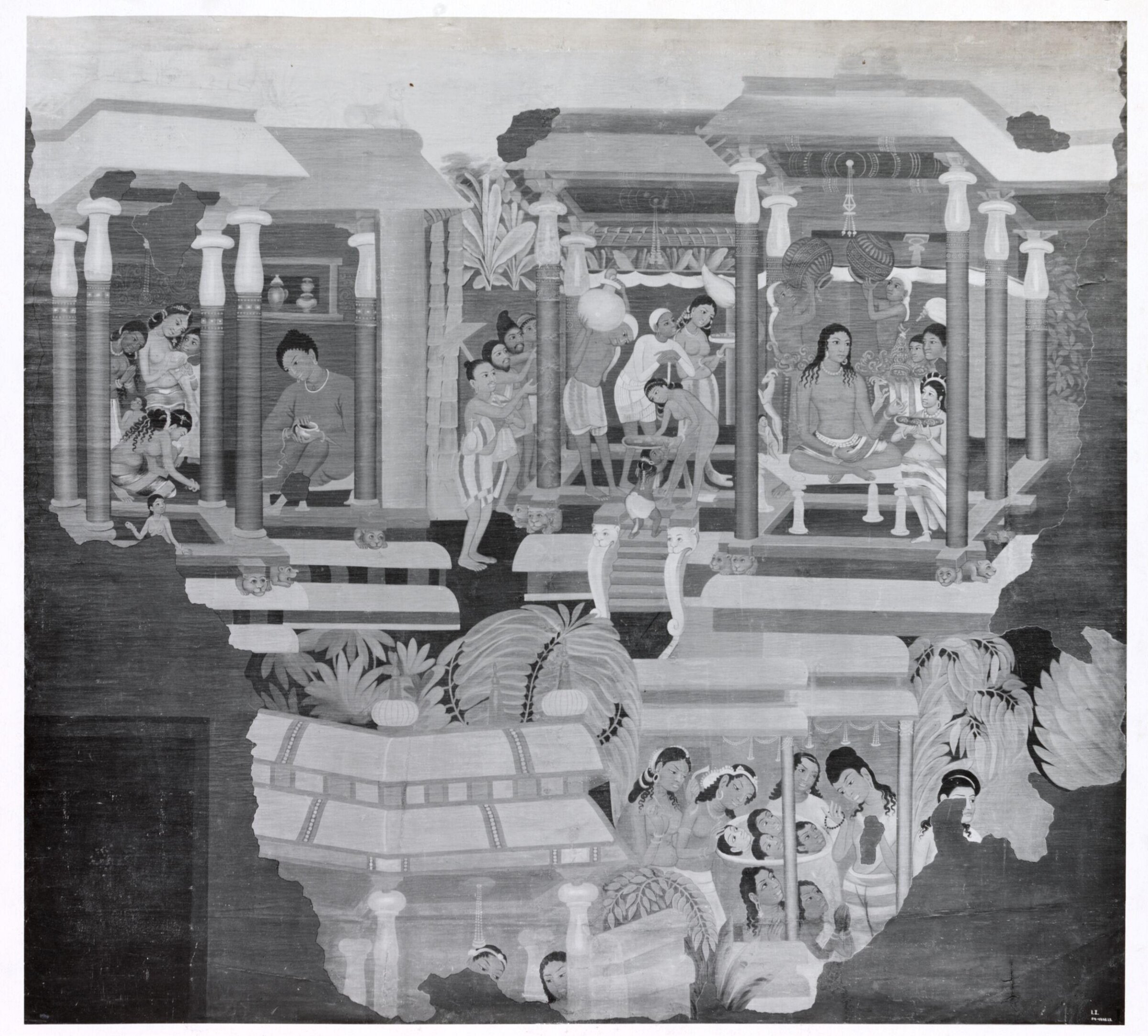 Copy of painting inside the caves of Ajanta (Cave 1), Robert Gill, 1850-1854