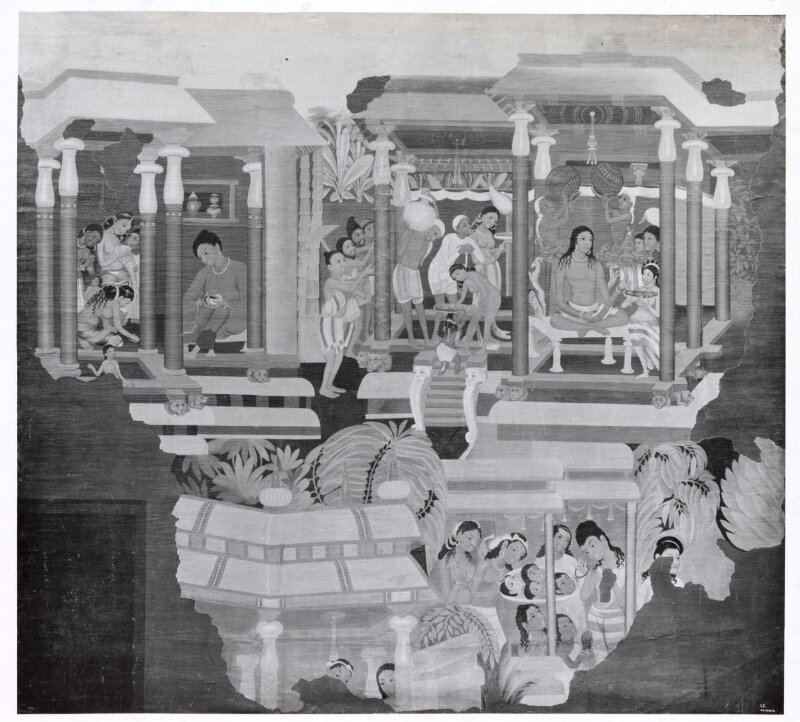 Copy of painting inside the caves of Ajanta (Cave 1)