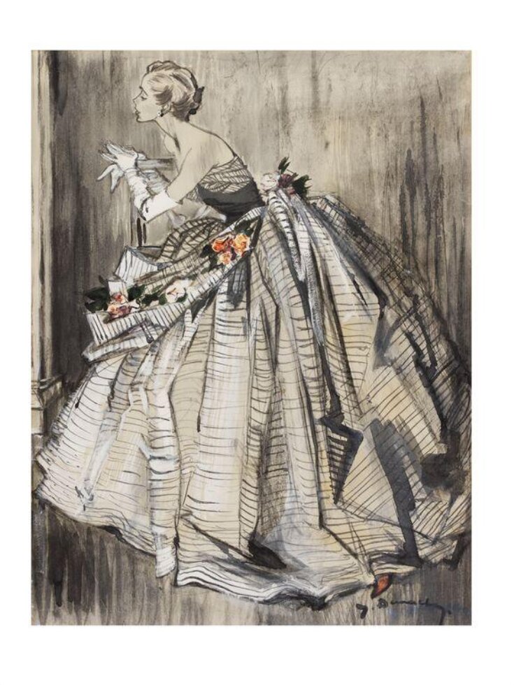Evening gown by Lanvin; illustration by Jean Demarchy for Harper's Bazaar, ca. 1955. top image